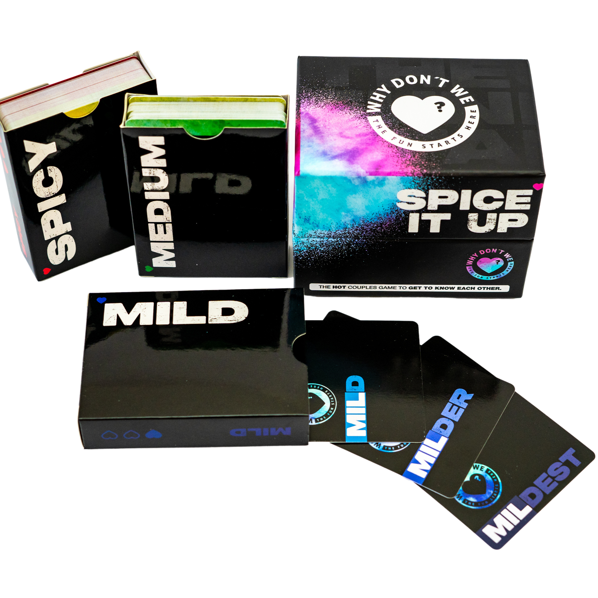 Spice It Up sweet deck cards for couples laid out on table